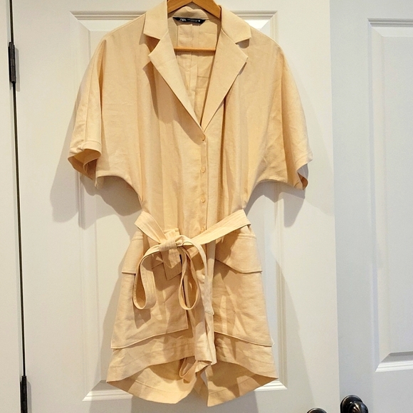 Zara Pants - Linen short cream jumpsuit